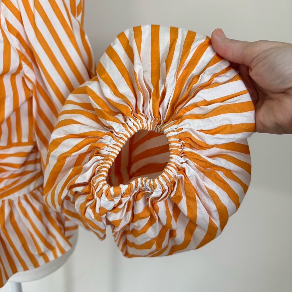 Caroline Constas Onira Balloon Sleeve Off Shoulder Orange Striped Top M - Picture 8 of 12